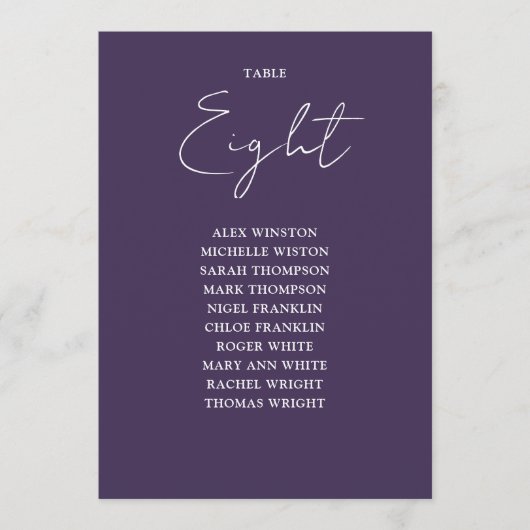 Paarse Elegante Moderne Zitting Grafiek Tabel Numm Kaart (Voorkant)