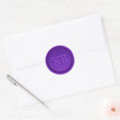 Paarse Elegante Monogram Waszegel Ronde Sticker (Envelop)