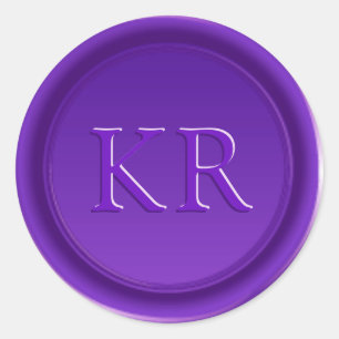 Paarse Elegante Monogram Waszegel Ronde Sticker