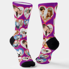 Paarse elegante rode hartpatroon | 5 Fotocollage Sokken