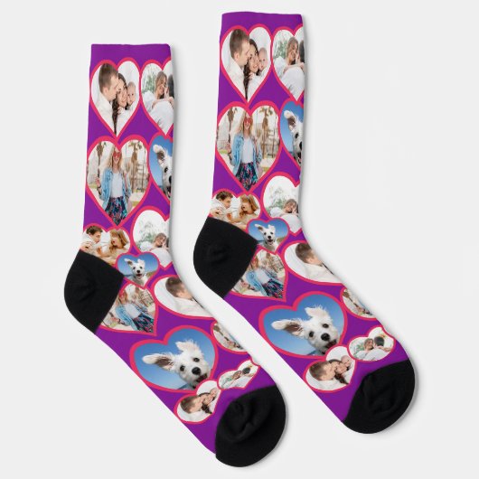 Paarse elegante rode hartpatroon | 5 Fotocollage Sokken (Rechts)