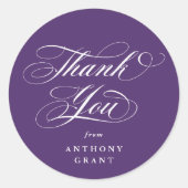 Paarse Elegante Script Afstudeer Dankjewel Ronde Sticker (Voorkant)