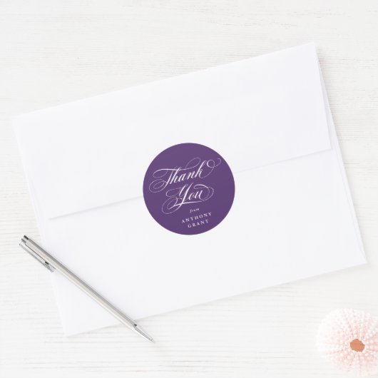 Paarse Elegante Script Afstudeer Dankjewel Ronde Sticker (Envelop)