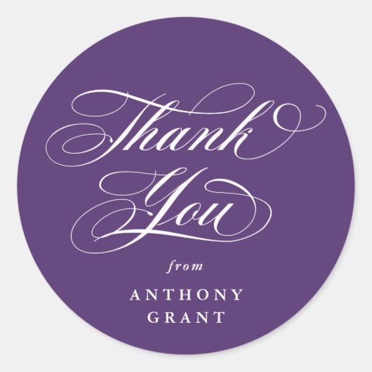 Paarse Elegante Script Afstuderen Bedankt Ronde Sticker (Voorkant)