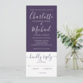 Paarse Elegante Script All In One Trouwdag Kaart (Staand voorkant)