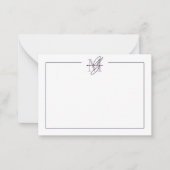 Paarse Elegante Script Monogram Notitiekaartje (Voorkant)