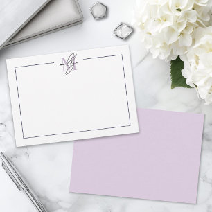 Paarse Elegante Script Monogram Notitiekaartje