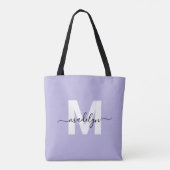 Paarse Elegante Script Naam Monogram Tote Bag (Achterkant)