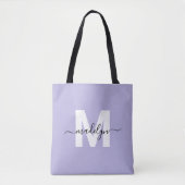 Paarse elegante scriptnaam Monogram Tote Bag (Voorkant)