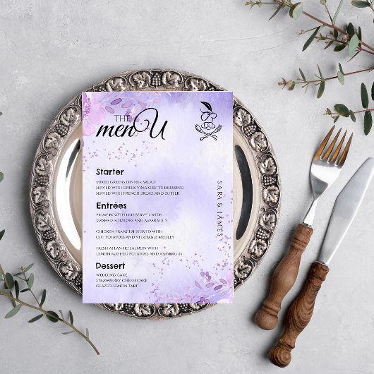 Paarse Elegante Tafel Menu Kaarten