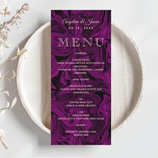 Paarse Elegante Trouwmenu Kaart