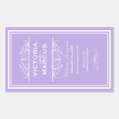 Paarse Elegante Trouwmonogram Wijnfles Rechthoekige Sticker (Voorkant)