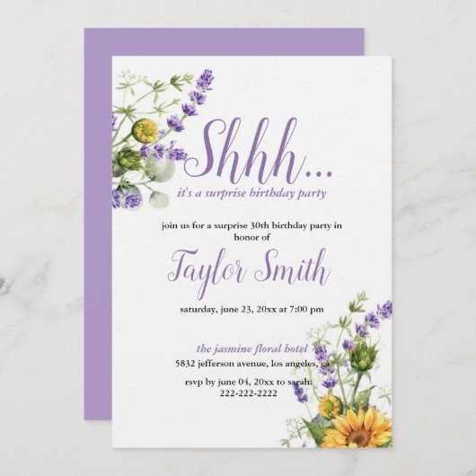 Paarse elegante uitnodiging voor een verrijkingspa (Voorkant / Achterkant)