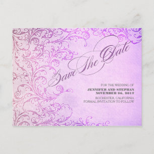 Paarse elegante vintage Bewaar de datum briefkaart