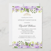 Paarse Elegante Waterverf Floral Sweet Sixteen Kaart (Voorkant)