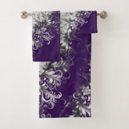 Paarse Elegantie en Grijze Handdoekenset Bad Handdoek