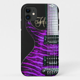 Paarse Elektrische Gitaar Monogram iPhone Hoes