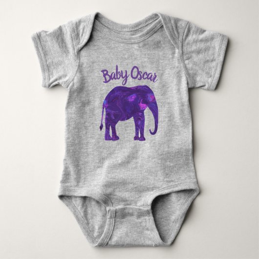 Paarse Elephant Abstract Silhouette Baby Bodysuit (Voorkant)