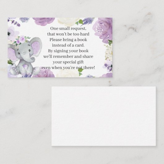 Paarse Elephant Baby shower Book Request Kaart (Voorkant / Achterkant)