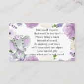 Paarse Elephant Baby shower Book Request Kaart (Voorkant)