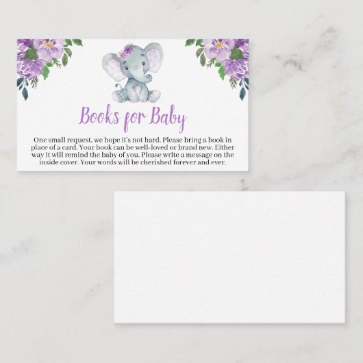 Paarse Elephant Baby shower Books for Baby Visitekaartje (Voorkant / Achterkant)