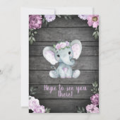 Paarse Elephant Baby shower-uitnodiging, bijtend Kaart (Achterkant)