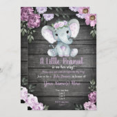 Paarse Elephant Baby shower-uitnodiging, bijtend Kaart (Voorkant / Achterkant)