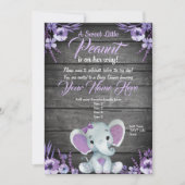 Paarse Elephant Baby shower-uitnodiging Kaart (Voorkant)