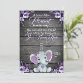 Paarse Elephant Baby shower-uitnodiging Kaart (Staand voorkant)
