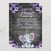 Paarse Elephant Baby shower-uitnodiging Kaart (Voorkant / Achterkant)