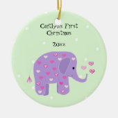 Paarse Elephant Baby's eerste Kerstmis Keramisch Ornament (Voorkant)