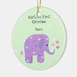 Paarse Elephant Baby's eerste Kerstmis Keramisch Ornament