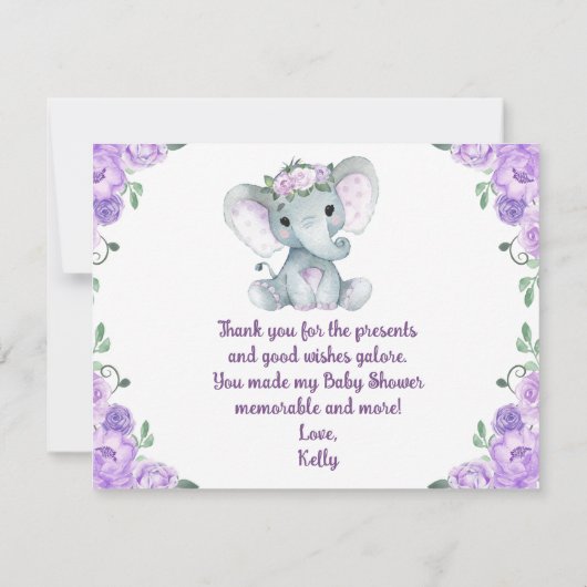 Paarse Elephant Dank je Rozen Girl (Achterkant)