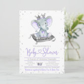 Paarse Elephant Princess Baby shower Kaart (Staand voorkant)