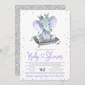 Paarse Elephant Princess Baby shower Kaart (Voorkant / Achterkant)