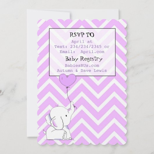 Paarse Elephant Themeed Baby Shower-uitvindingen Kaart (Achterkant)