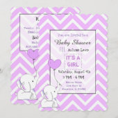 Paarse Elephant Themeed Baby Shower-uitvindingen Kaart (Voorkant / Achterkant)