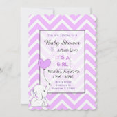 Paarse Elephant Themeed Baby Shower-uitvindingen Kaart (Voorkant)