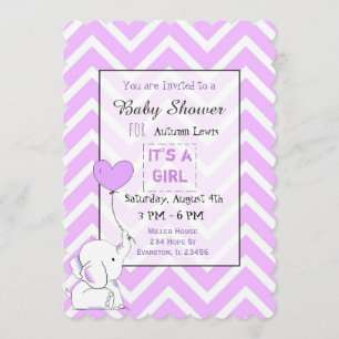 Paarse Elephant Themeed Baby Shower-uitvindingen Kaart