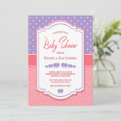 Paarse elephants en Polka Dot Baby shower Kaart (Staand voorkant)