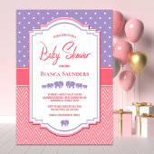Paarse elephants en Polka Dot Baby shower Kaart