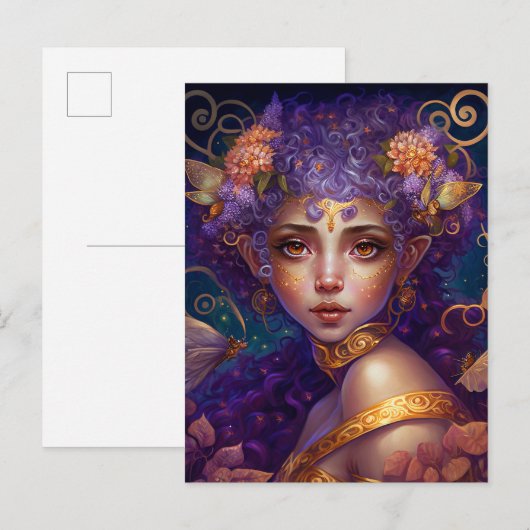 Paarse Elf Fairy Fantasy Art Briefkaart (Voorkant / Achterkant)