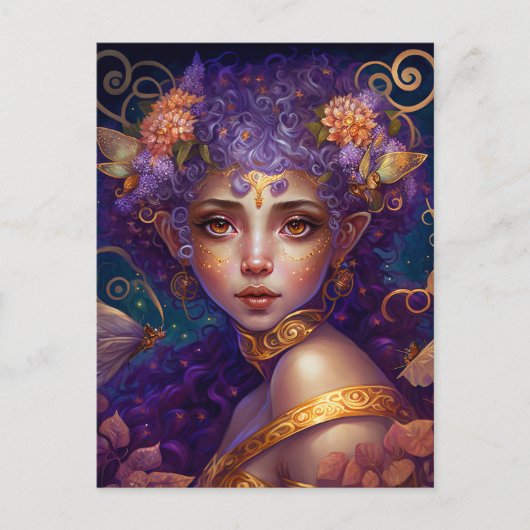Paarse Elf Fairy Fantasy Art Briefkaart (Voorkant)
