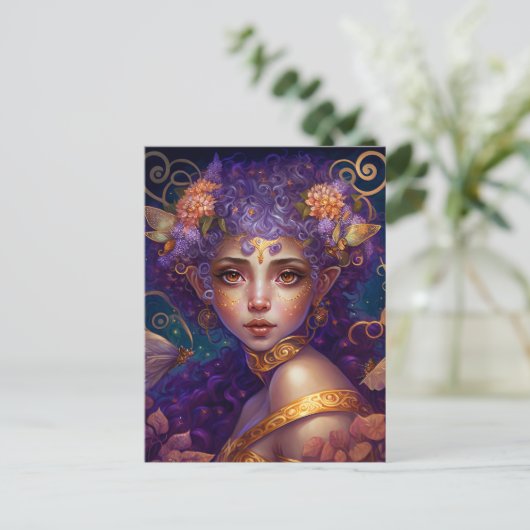 Paarse Elf Fairy Fantasy Art Briefkaart (Staand voorkant)