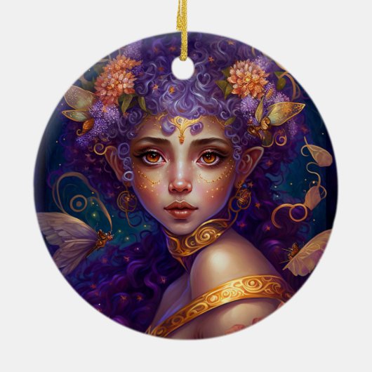 Paarse Elf Fairy Fantasy Art Keramisch Ornament (Achterkant)