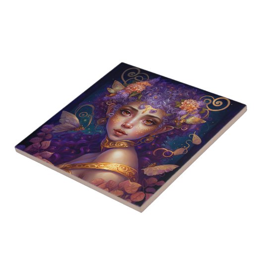 Paarse Elf Fairy Fantasy Art Tegeltje (Zijkant)