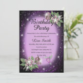 Paarse Elke Leeftijd Bling Floral Bird Verjaardag Kaart (Staand voorkant)