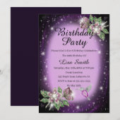 Paarse Elke Leeftijd Bling Floral Bird Verjaardag Kaart (Voorkant / Achterkant)