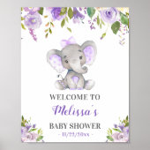 Paarse ellephant Baby Girl Shower Sprinkle Welkom Poster (Voorkant)