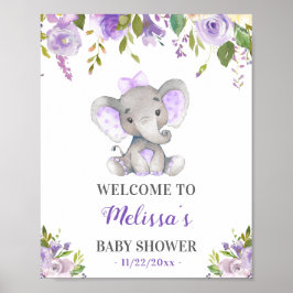Paarse ellephant Baby Girl Shower Sprinkle Welkom Poster